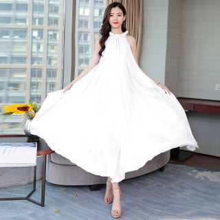 瑜珏（YuJue）沙滩裙女 2019夏季新款韩版海边度假雪纺大码显瘦吊带长裙 ALEF951 白色 均码