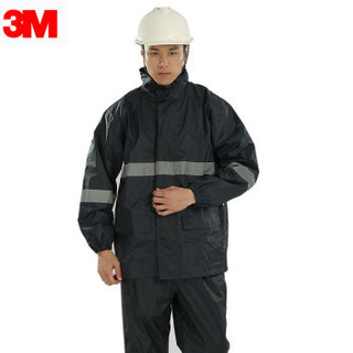 3M R2911 藏青色PVC防水安全警示服 反光雨衣雨裤套装 双层加厚成人分体 防水警示服 1套 藏青色 L