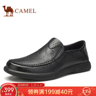 骆驼（CAMEL） 时尚休闲柔软牛皮套脚男士皮鞋 A912155070 黑色 40