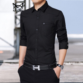 猫人（MiiOW）长袖衬衫 男士商务休闲潮流纯色百搭长袖衬衣A180-8006黑色4XL