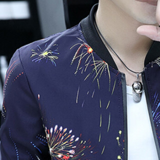 男士潮流花色立领青年夹克外套807-j30烟灰蓝4xl