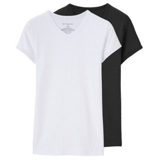 佐丹奴（Giordano） T恤 两件装V领棉质打底衫男短袖男士T恤01242013  69标志白/标志黑色 大码(175/100A)