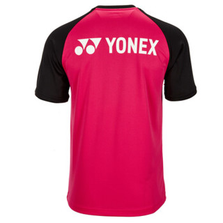 尤尼克斯YONEX羽毛球服2018新品YOBC8006CR世锦赛虎踞龙蟠纪念衫玫瑰红L码