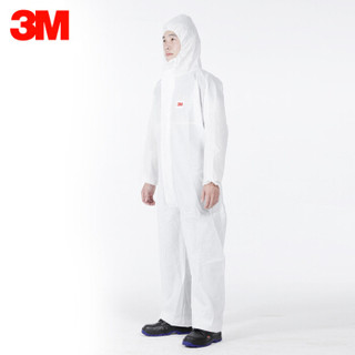3M 透气带帽连体防护服 工作服 工装服 工作服套装 防颗粒物及液体有限喷溅 4515 白色XL