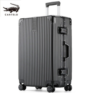 卡帝乐鳄鱼(CARTELO) 行李箱男女24英寸拉杆箱密码箱直角铝框款旅行箱 黑色