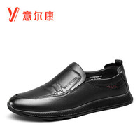 意尔康男鞋套脚商务休闲鞋软底软面牛皮鞋日常舒适单鞋 9511ZE97038W 黑色 38