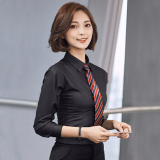 特洛曼长袖衬衫女职业韩版修身纯色翻领OL气质正装工装白衬衣JH12321 2XL