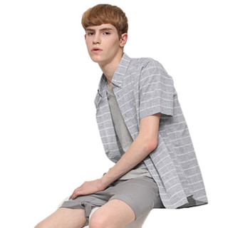 班尼路（Baleno）衬衫男 青年休闲格子麻棉衬衫男短袖夏季新款休闲衬衣 04C 04C XXL