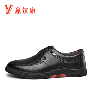 意尔康男鞋系带商务休闲鞋软面牛皮鞋日常舒适单鞋 9511ZE97039W 黑色 38