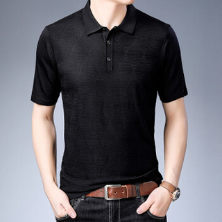 皮尔卡丹T恤男短袖夏季纯色宽松翻领图案薄款打底衫黑色 M