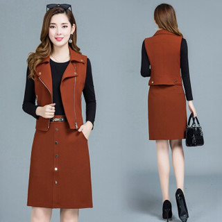 BANDALY 2019秋季新品女装马甲女时尚套装韩版流行长袖连衣裙外套两件套 KKWHXYKLB18 红色 XL