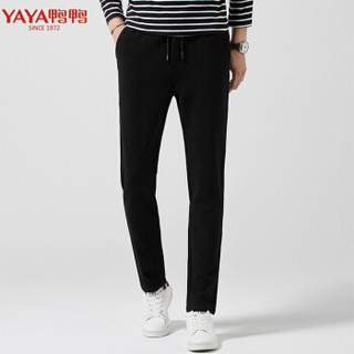 鸭鸭（YAYA）卫裤男2019新款直筒宽松高弹力纯色舒适透气男裤 GSXX7002 黑色 S