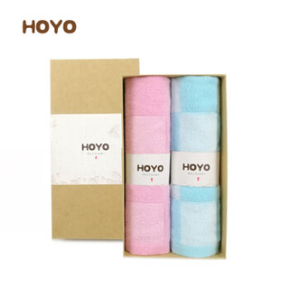 HOYO 毛巾礼盒 毛巾礼盒礼品毛巾2件套系列 30*60cm 茜空竹棉中巾 蓝色+粉色 18盒起拍