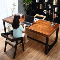 美式铁艺复古书桌实木学习桌防锈做旧办公桌写字台loft会议桌电脑桌 单桌160*80*75厚度8cm *3件