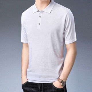 皮尔卡丹T恤男短袖夏季纯色宽松翻领图案薄款打底衫白色 XL