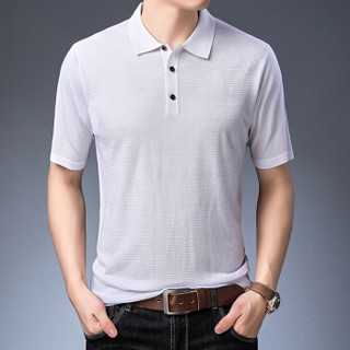 皮尔卡丹T恤男短袖夏季纯色宽松翻领图案薄款打底衫白色 XL