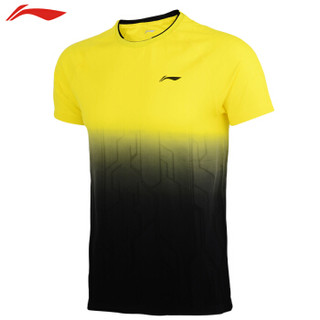 李宁（LI-NING）新款男子运动服T恤全件功能一体织羽毛球比赛上衣 AAYP067-2黄/黑  2XL码/185