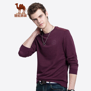 骆驼（CAMEL）男装 男士青年长袖舒适圆领纯色花纱休闲卫衣潮D8Q200369印度红M