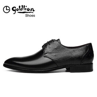 金利来（goldlion）男士时尚英伦风舒适尖头商务休闲正装皮鞋504820224ABA-黑色-39码