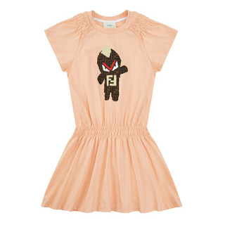 FENDI KIDS 芬迪 奢侈品童装 女童裸粉色棉质小怪兽连衣裙 JFB238 7AJ F15A5 8A/8岁/140cm