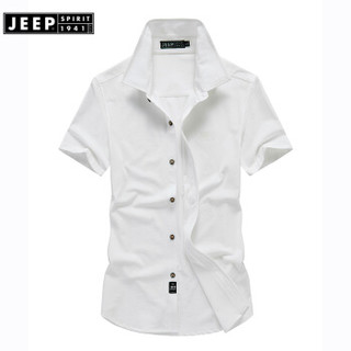 吉普(JEEP)短袖衬衫男2019年夏季男士青年商务半袖休闲翻领短袖白衬衫男装衬衣上衣寸衫JPL5386 白色 3XL