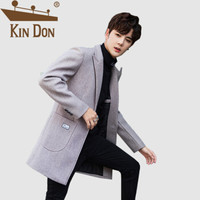 金盾（KIN DON）毛呢大衣 男2019秋冬新款休闲百搭韩版潮流修身平驳领长款风衣 4016-3-1913 灰色 L