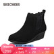 Skechers斯凯奇新款波浪花边女靴 时尚通勤方粗跟切尔西靴49954 全黑色/BBK 35.5