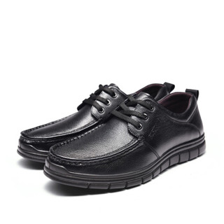 富贵鸟（FUGUINIAO）男士商务休闲头层牛皮鞋软面轻便舒适系带S909122 黑色 42