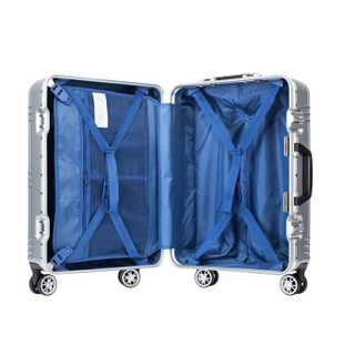 卡拉羊铝框拉杆箱20英寸男女可登机行李箱防刮耐磨旅行箱商务出差密码箱子CX8629银灰