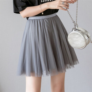 曼如芬 打底半身网纱裙 夏季新款韩版复古港味高腰短款蓬蓬裙 JYEF2697 灰色 XL
