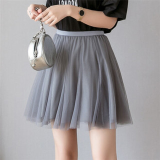 曼如芬 打底半身网纱裙 夏季新款韩版复古港味高腰短款蓬蓬裙 JYEF2697 灰色 XL