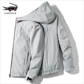 卡帝乐鳄鱼 CARTELO 夹克外套男士新款飞行夹克连帽纯色印花时尚潮流休闲夹克外套JK1901 灰色 XL