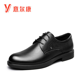 意尔康男鞋时尚商务鞋圆头系带工作皮鞋舒适正装鞋 9502AE71696W 黑色 39