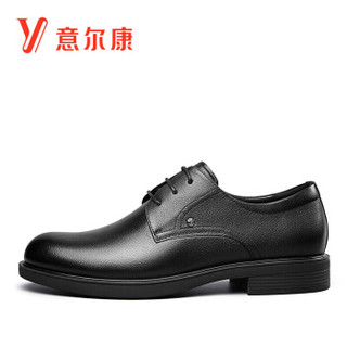 意尔康男鞋时尚商务鞋圆头系带工作皮鞋舒适正装鞋 9502AE71696W 黑色 39
