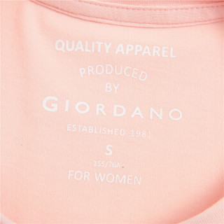 佐丹奴（Giordano） T恤 佐丹奴（Giordano）女装 T恤字母印花棉质圆领短袖T恤05399235 91薄纱粉红色 大码