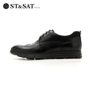 星期六男鞋（ST&SAT)头层牛皮商务正装按摩功能底防滑健康皮鞋 SS73123410 黑色 41