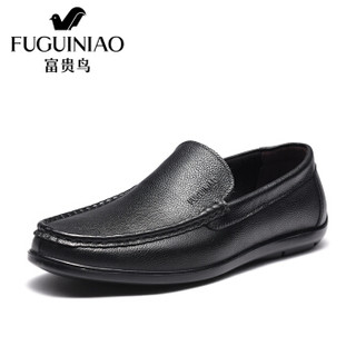 富贵鸟（FUGUINIAO）套脚男鞋头层牛皮商务休闲日常百搭S994993 黑色 41