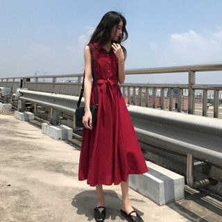 莉夏乐 2019夏季新品女装连衣裙夏季韩版流行显瘦棉麻宽松大码中长款衬衫女长裙子 zx5547-8979 黑色 2XL