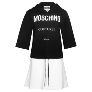 MOSCHINO 莫斯奇诺 LOGO标连帽长袖抽绳连衣裙长裙 女款 黑色 38码 E A0455 0526 6555 38