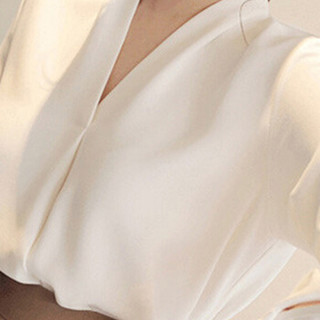 城加（CITYPLUS） 2019新款白色雪纺衬衫女V领韩范长袖宽松上衣白衬衫韩版夏职业装 CWCS191349 白色 M