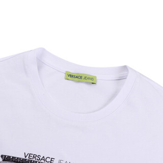 VERSACE JEANS 范思哲 奢侈品 男士白配黑色棉质印花圆领短袖T恤 B3GTB72B 36609 L01 XL码