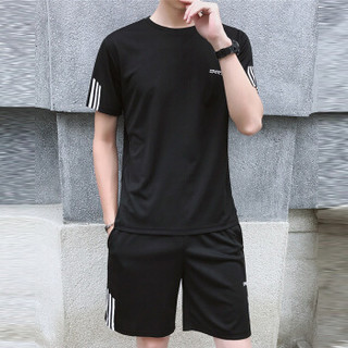 猫人（MiiOW）短袖套装2019夏季新款T恤套装男士短裤休闲运动套装1507-8808黑色L