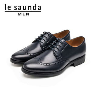 莱尔斯丹 le saunda 商场同款时尚商务正装系带布洛克低跟男单皮鞋 LS 9TM65803 深蓝色 41