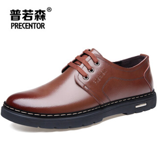 普若森（Precentor）商务经典牛皮休闲男士低帮系带耐磨舒适软皮鞋1031 棕色 42