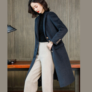 古地斯 GuDiSi 双面羊毛绒大衣女中长款2019年新款韩版高端羊毛大衣小个子双面呢外套YLF1960 混蓝 XL