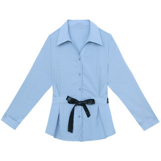 BANDALY 2019秋季女装新款系带收腰显瘦衬衫女韩版修身很仙的上衣洋气长袖衬衣 HZ720-1913 蓝色 S