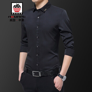 美国苹果 AEMAPE 衬衫男长袖2019新款韩版潮流寸衫修身帅气休闲商务男装 黑色 4XL