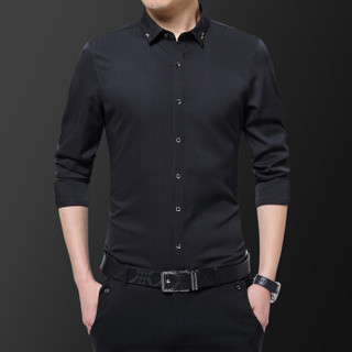 美国苹果 AEMAPE 衬衫男长袖2019新款韩版潮流寸衫修身帅气休闲商务男装 黑色 4XL