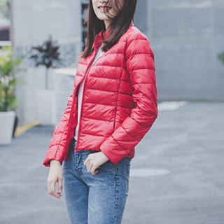 朗悦女装 2019冬季新款韩版羽绒服女轻薄款学生保暖外套短款休闲立领外套 LWYR189403 红色 M