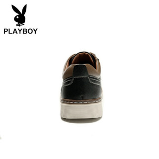 花花公子（PLAYBOY）韩版时尚商务休闲皮鞋男防滑耐磨 DS85171 黑色 43